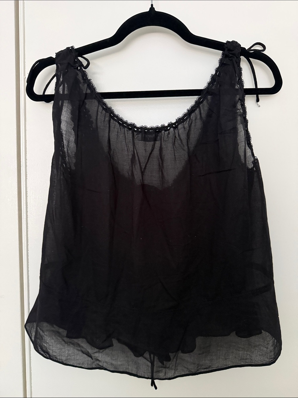 Rumored Tie-Front Sheer Sleeveless Top - Black - Picture 4 of 6